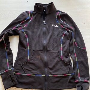 Fila Sport Athletic Track Jacket Full Zip Rainbow Trim Thumb Holes